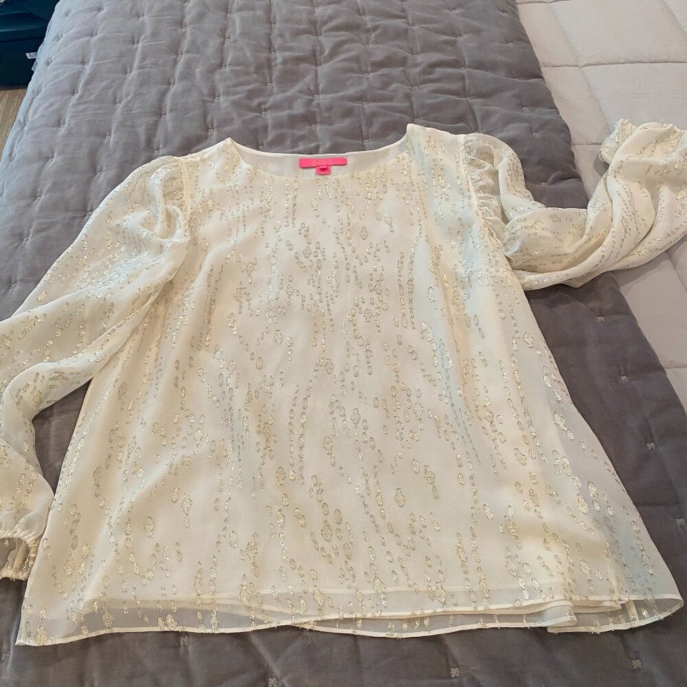 Lilly Pulitzer Gold Thread silk blouse size XL